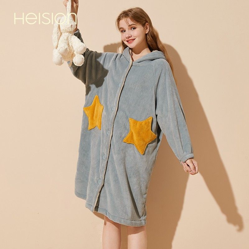 情侣珊瑚绒睡袍女冬季长款睡衣秋天男加绒加厚法兰绒家居服小个子