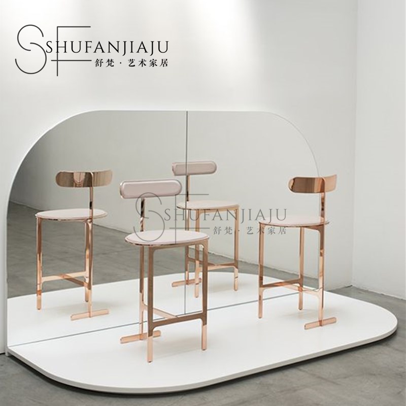 北欧轻奢时尚不锈钢金属吧椅简约高端家用皮艺吧凳酒吧前台高脚椅