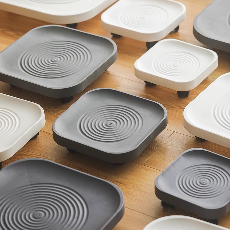 椭圆形带滚轮静音可移动大花盆托盘一体塑料绿植盆栽防闷根接水盘