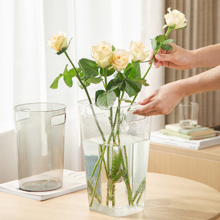 亚克力透明醒花桶花店专用养花桶家用鲜花大号法式塑料装深水花瓶