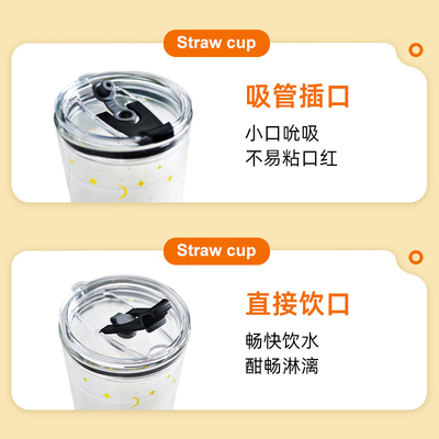 吸管玻璃杯家用带盖带刻度水杯果汁杯咖啡杯高颜值随行杯牛奶杯