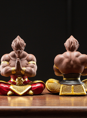 禅意紫砂齐天大圣孙悟空摆件家居客厅鱼缸造景创意陶瓷装饰品