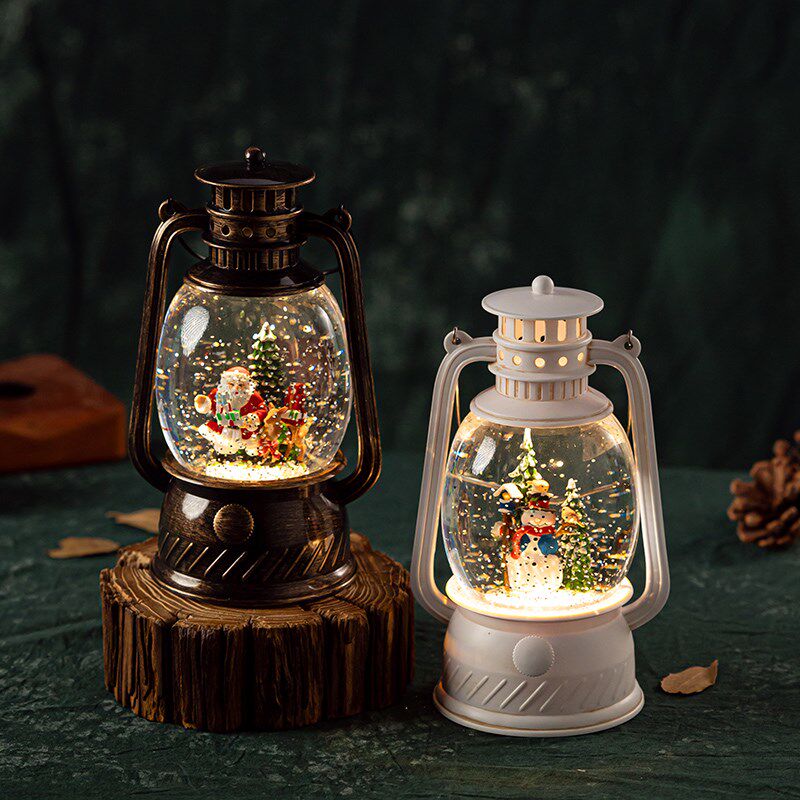 圣诞节可旋转飘雪水晶球飘雪音乐盒手提露营灯老人八音盒儿童礼物