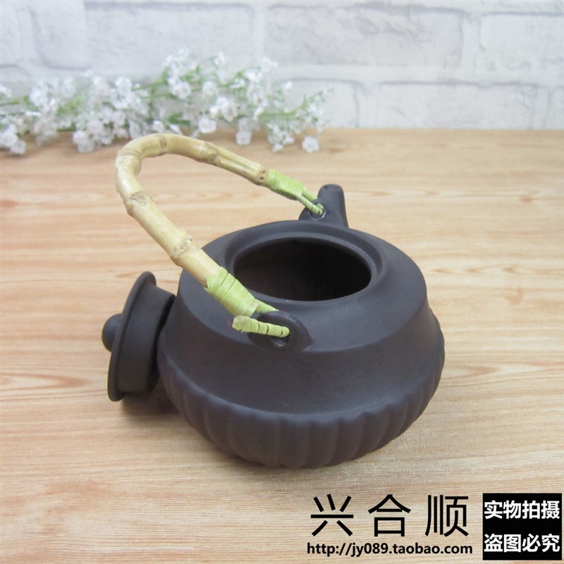 原矿提梁紫砂壶 全手工大容量茶壶 可烧水煮茶紫砂壶 横把侧把壶