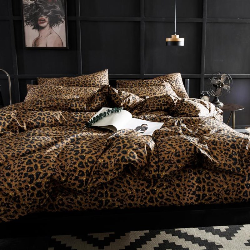 高密度全棉四件套豹纹纯棉1.2单人1.51.82.0米双人加大床单床笠款