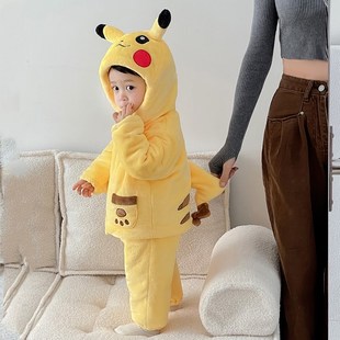 宝宝冬季套装超萌可爱卡通儿童睡衣加厚棉衣男童法兰绒家居服套装