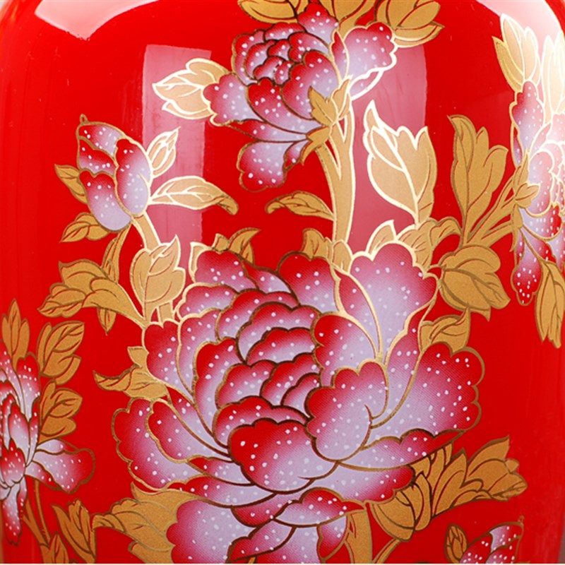景德镇陶瓷器 中国红全红釉花瓶仿古花瓶工艺品摆设 家居装饰摆件