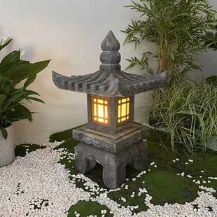 石灯日式庭院石灯笼仿古青石草坪灯户外园林石头灯塔中式石雕摆件