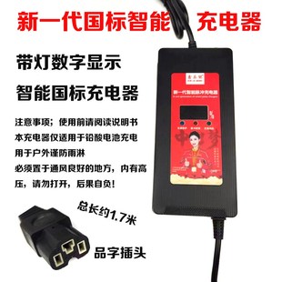 电动车国标电显充电器电量显示加长线防反充三短脉冲48V60V12A20A