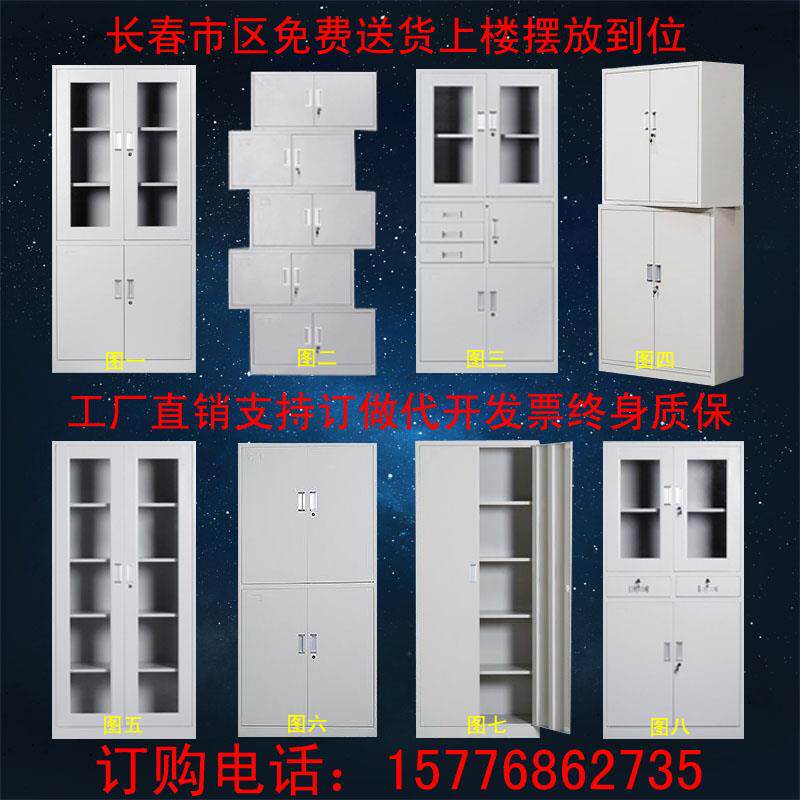 长春钢制办公文件柜铁皮铁卷柜更衣柜档案柜资料柜带锁玻璃凭证柜