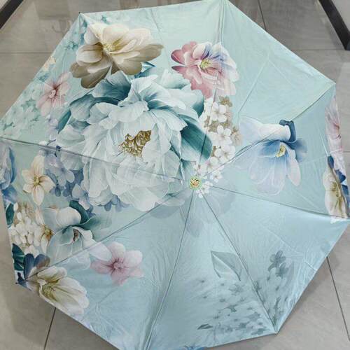 新款女夏双面双层黑胶遮阳伞印花防晒抗UV遮阳伞晴雨两用伞
