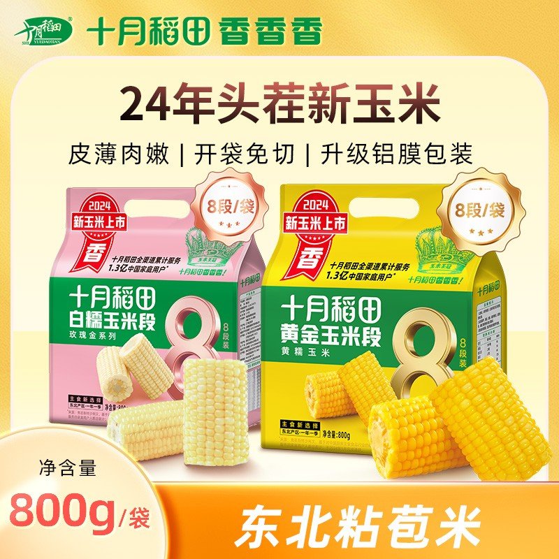 十月稻田黄糯玉米段白糯香甜东北黏苞米低脂期粗粮轻食早餐食品