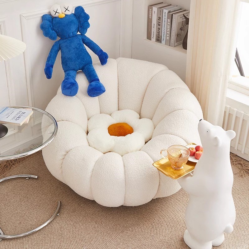 榻榻米懒人南瓜沙发双人三人可爱羊羔绒白色卧室阳台休闲小沙发椅