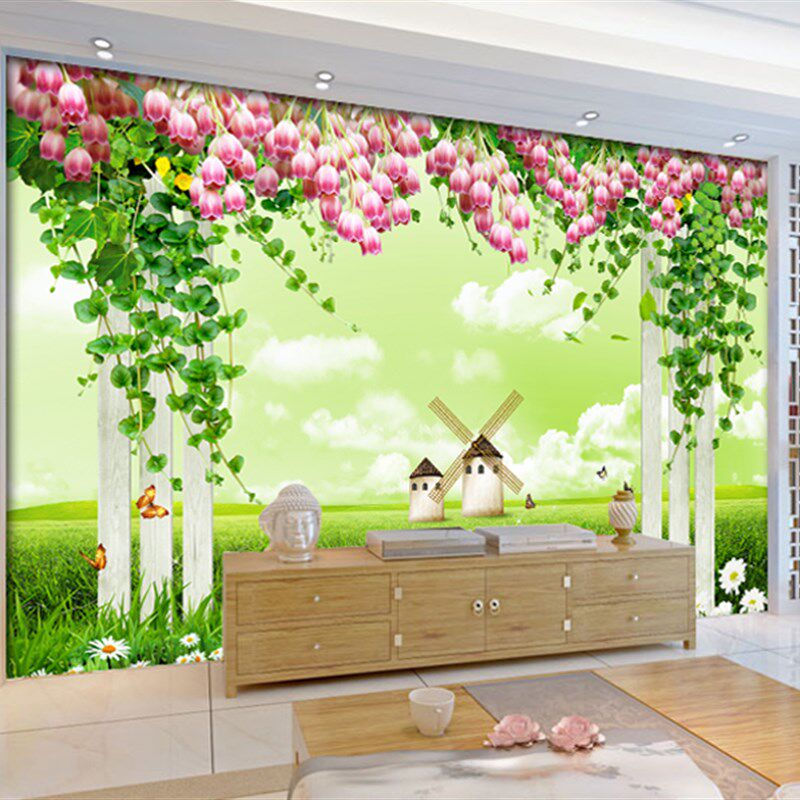 3d立体墙贴画客厅自粘防水山水风景画墙上装饰创意电视背景墙壁纸