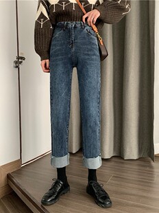 大码牛仔裤女胖妹妹mm直筒宽松显瘦长裤子高腰阔腿裤微胖穿搭秋装