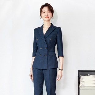 西装套装女夏季薄款2024新款七分袖夏天外套女修身质职业正装西服