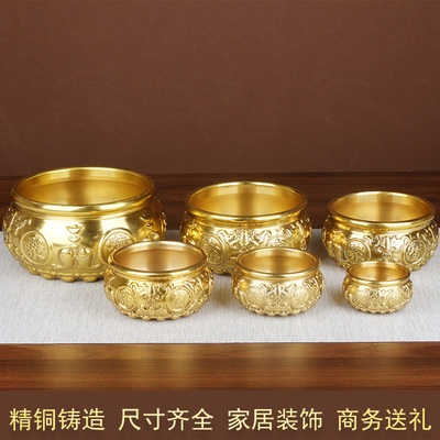 八福聚宝盆纯铜摆件家用客厅财店铺招装饰存钱罐黄铜工艺品制品