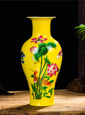 景德镇陶瓷器中国红花瓶家居装饰品客厅玄关插花瓶桌面摆件小清新