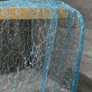 传闻蓝银色柔软网纱布料镂空婚纱礼服装饰背景服装设计师面料改造