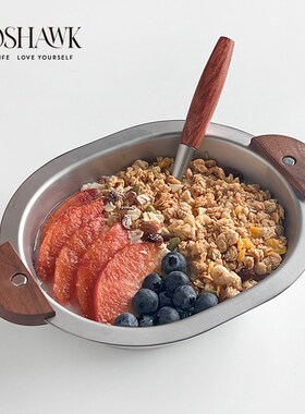 GOSHAWK创意不锈钢碗防烫防摔儿童饭碗韩式甜品碗双耳沙拉碗餐具