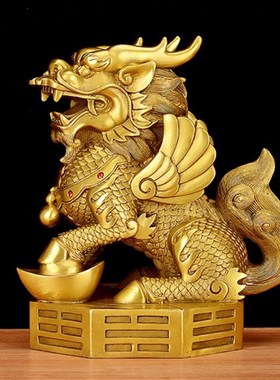 铜麒麟摆件一对纯铜麒麟踩八卦麒麟办公室客厅装饰品乔迁开业礼品