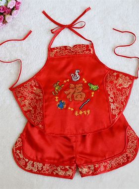 婴儿肚兜黄马褂端午节黄色五毒肚兜儿童小孩子大码肚兜锦缎0-3岁