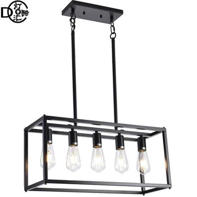 外销美式乡村复古工业风长方形铁艺吊灯客厅餐厅厨房岛灯具