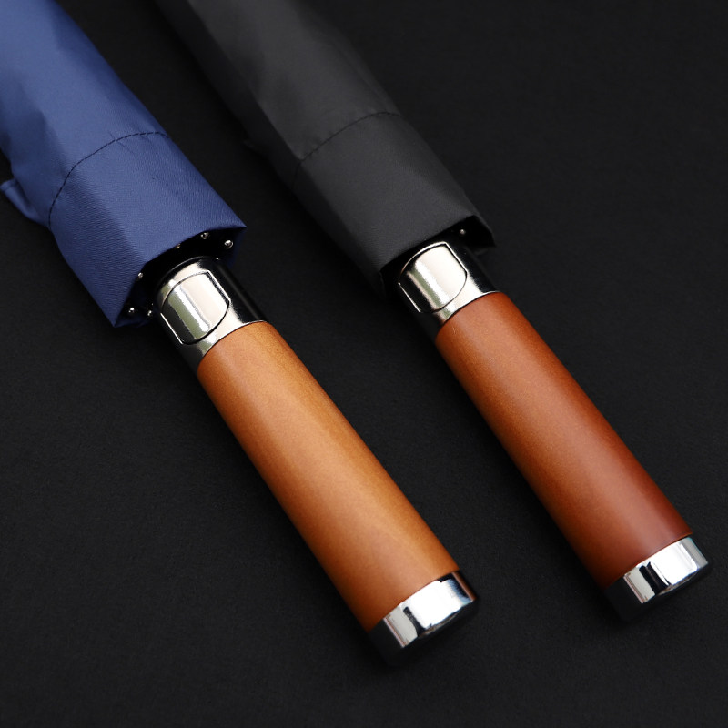 德国商务男士自动长柄直柄雨伞超大号双人防暴雨双层抗风木质手柄