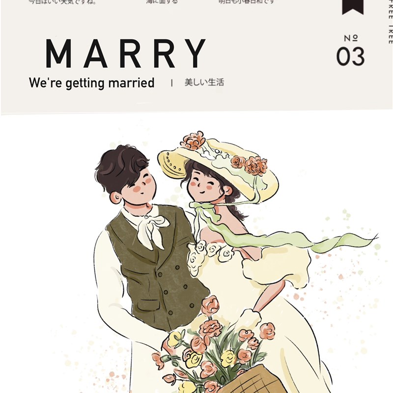 手绘婚礼婚纱照片情p侣头像定制卡通人物立牌请柬页设计