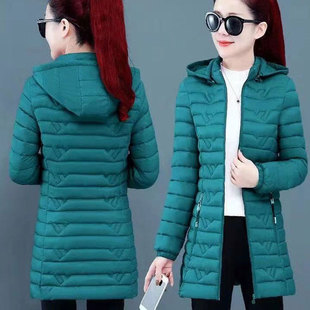 春秋冬季修身时尚羽绒棉服女中长款轻薄款加厚棉衣大码女士棉袄潮