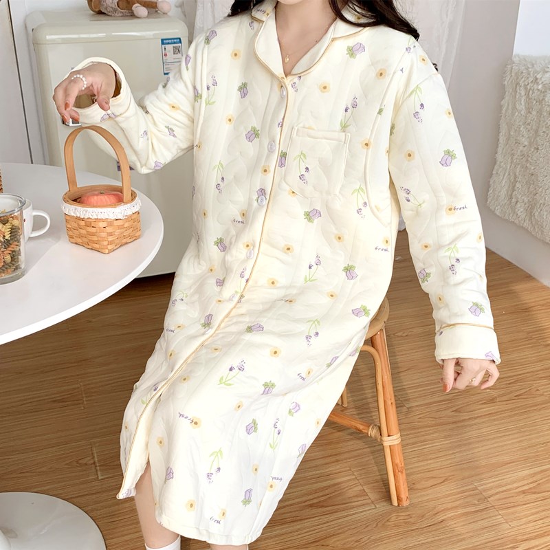 哺乳睡裙秋冬季长袖款孕r妇睡衣待产空气棉月子服春秋纯棉产后喂