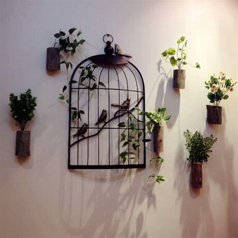 环宇美式复古铁艺鸟笼壁挂墙上装饰创H意壁饰壁挂半边立体鸟笼花