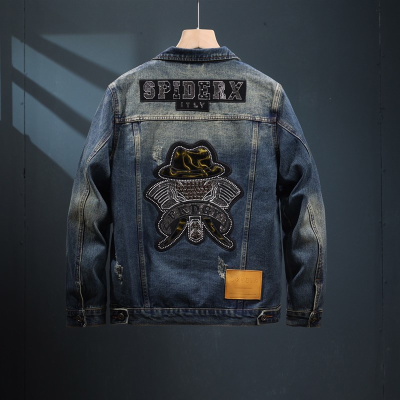 2024新款帽子皮水洗牛仔外套男秋冬F季工装夹克休闲帅气翻领外衫