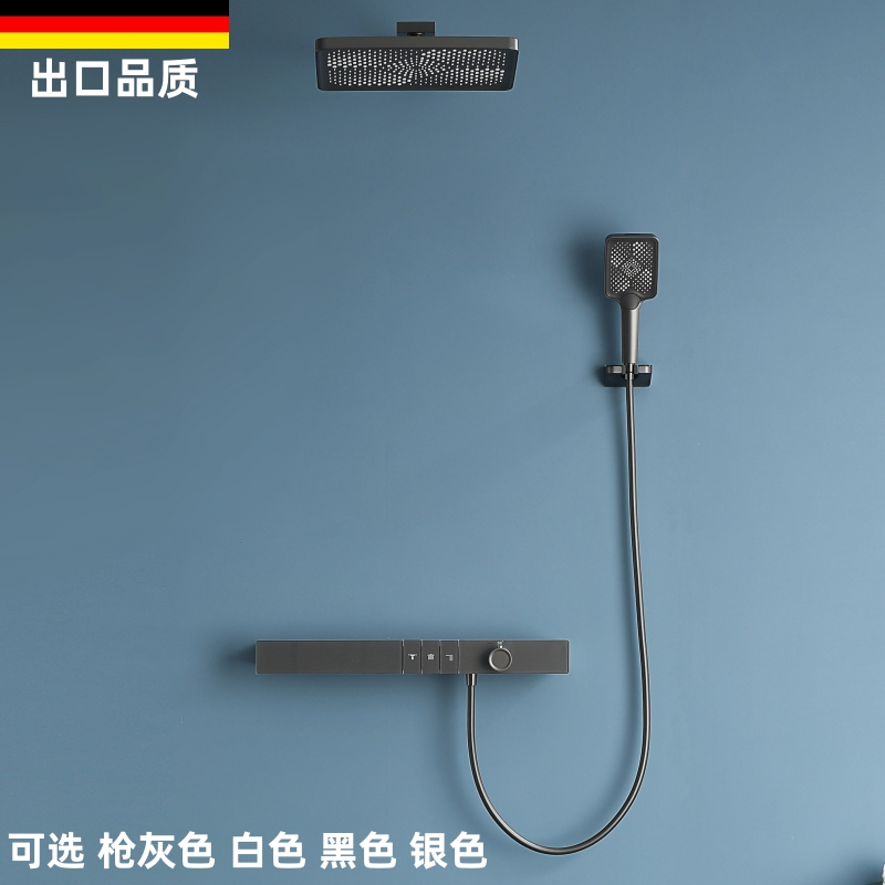 枪灰色暗装恒温花洒m套装浴室入墙隐藏式哑白色增压钢琴按键淋浴