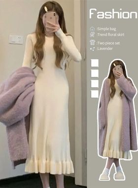 【外套+连衣裙】80-160斤时尚孕妇装产后连衣裙哺乳期秋季新款