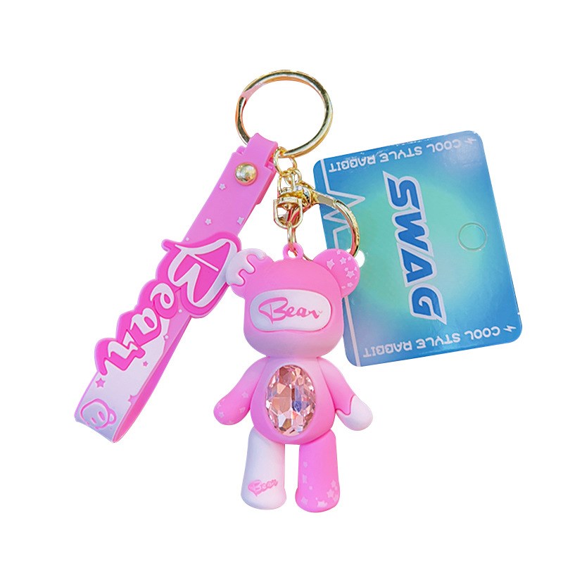 缤纷渐变镶钻熊公仔卡通书包挂件汽车钥匙扣情侣小礼品钥匙链