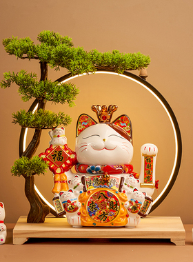 招财猫摆件自动招手店铺前台收银台高档装饰品开业礼物大号发财猫