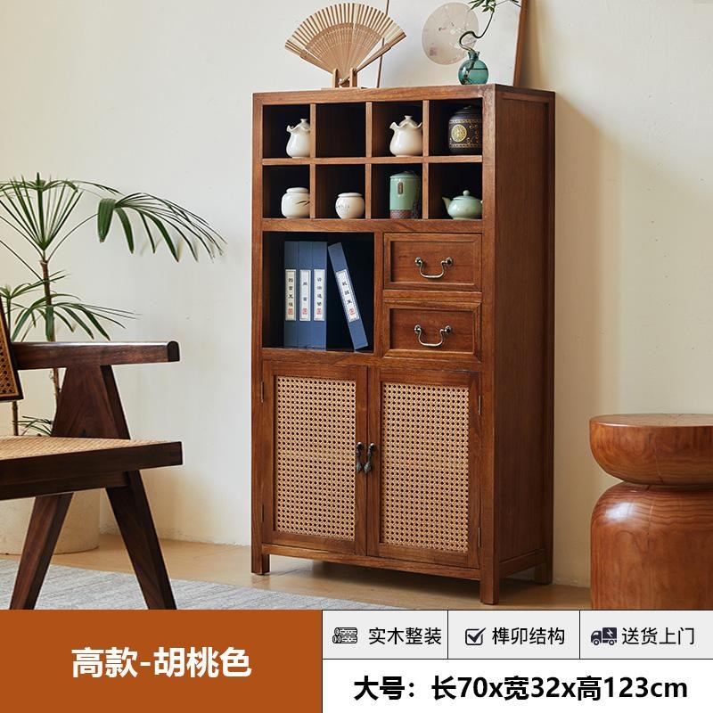 多宝阁实木新中式禅意收纳柜茶室茶叶柜茶水柜客厅餐边柜展示柜子