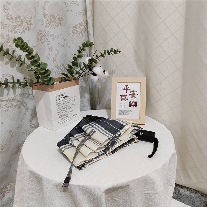 265g三折超轻格纹绅士简约小巧便携全自动无黑胶晴雨.伞女士学