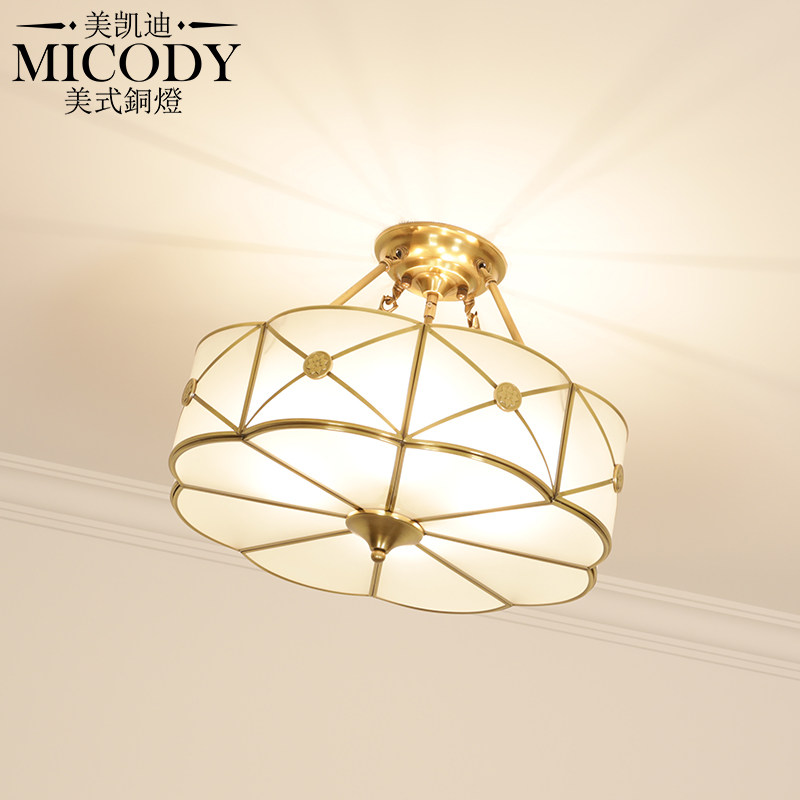 美式简约全铜卧室书房小客厅吸顶灯 欧式纯铜阳台过道门厅灯具