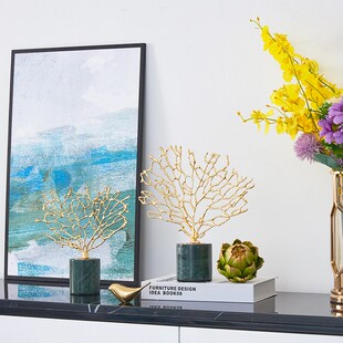 美式轻奢大理石珊瑚树摆件样板房客厅H酒柜玄关创意抽象艺术装饰