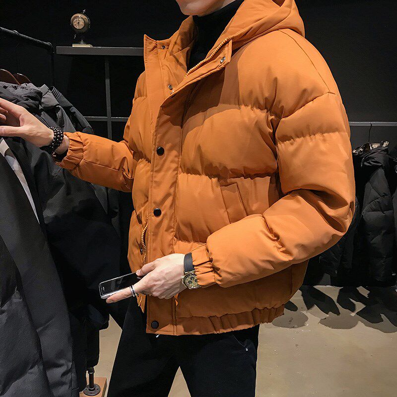 男士冬季面包服羽绒棉外套短款加厚棉衣橘色潮P流棉服韩版棉袄连