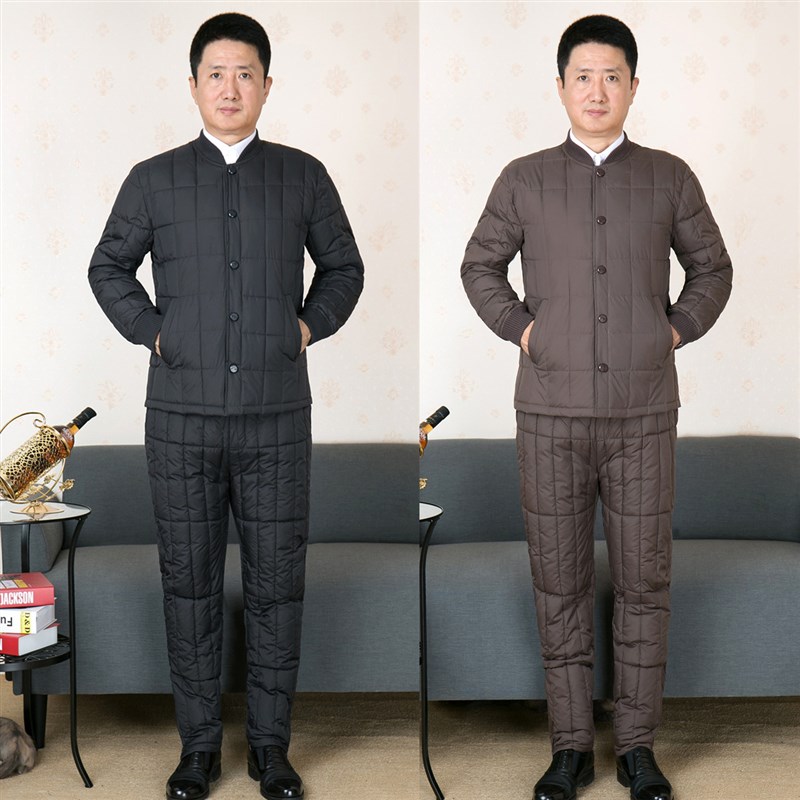 中老年棉衣棉裤套装男羽绒棉内胆老人内穿加M厚保暖爸爸棉袄老爷