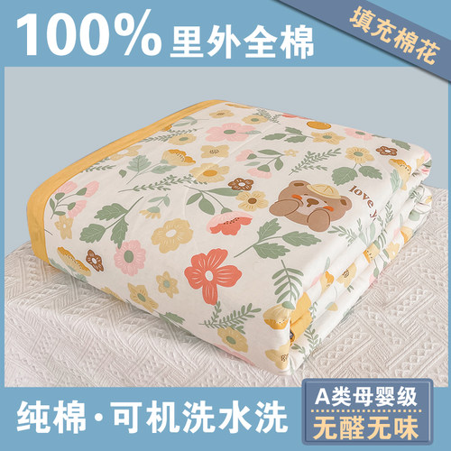里外全棉夏凉被A类棉花被100%纯棉空调被可机洗夏季薄被子冷气被