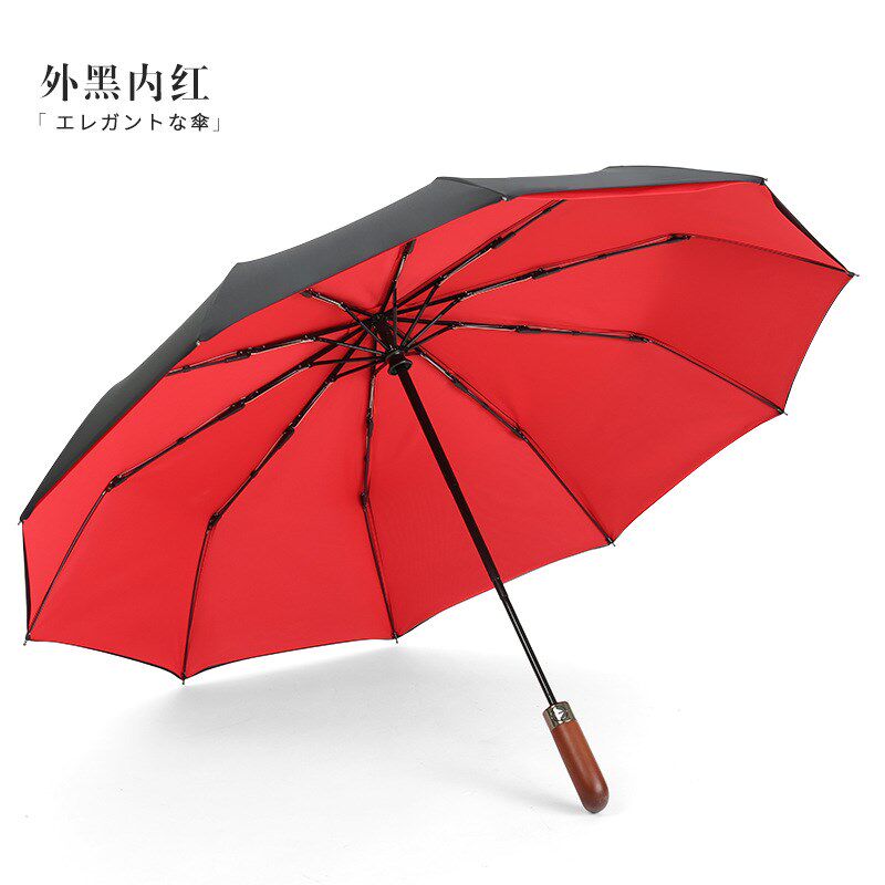 雨伞复古木手柄双层自动伞10骨防风高端商务折叠雨伞定logo遮阳伞