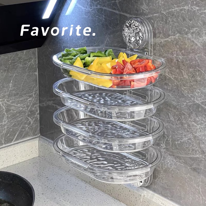 厨房配菜盘置物架家用多层吸盘火锅盘菜盘多功能收纳W架备菜盘托