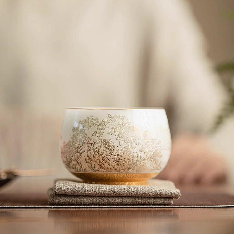 高端冰种白瓷主人杯羊脂玉瓷罗汉杯功夫茶具建盏品茗杯轻奢礼盒装