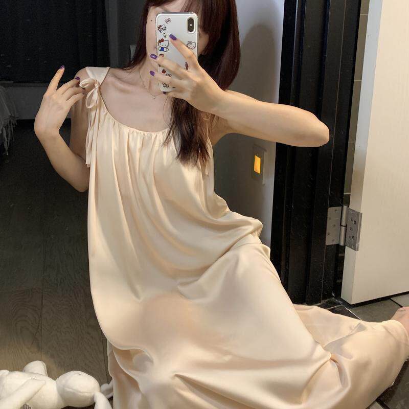 夏季香槟色缎面冰丝吊带睡裙法式少女睡衣夏天女款2025新款可外穿
