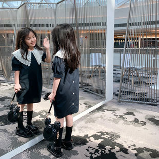 洋气法式大翻领母女款连衣裙亲子装2022夏季新款母女装女童裙子