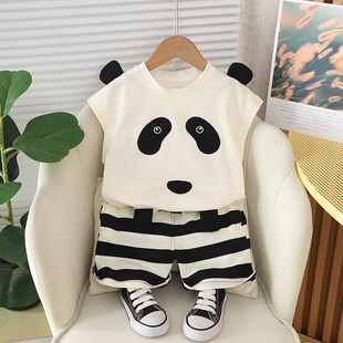 宝宝无袖夏季套装2024年新款婴幼儿男童洋气凉快薄款分体夏天衣服